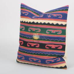 Handwoven Karen Tribe Cushion Cover - Embroidered Geometric Pillow - 18x18 - thumbnail 2