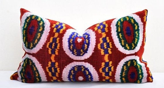 Handloom Silk Velvet Ikat Pillow Cover, Decorative Cushion - image 1