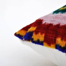 Handloom Silk Velvet Ikat Pillow Cover, Decorative Cushion - thumbnail 3