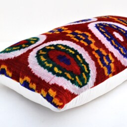Handloom Silk Velvet Ikat Pillow Cover, Decorative Cushion - thumbnail 2