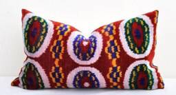 Handloom Silk Velvet Ikat Pillow Cover, Decorative Cushion - thumbnail 1