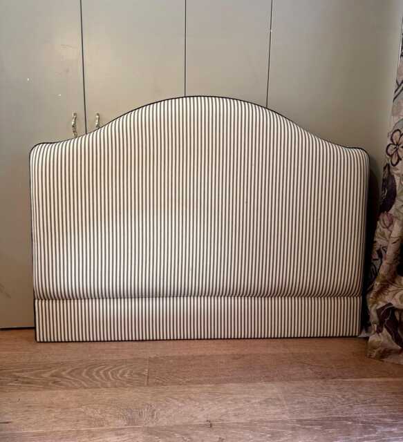 Ticking Stripe Upholstered Headboard, Bespoke Piped Design - image 1