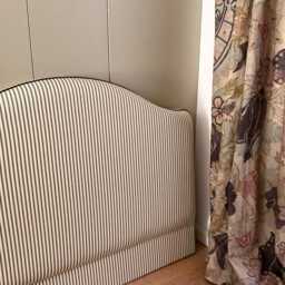 Ticking Stripe Upholstered Headboard, Bespoke Piped Design - thumbnail 4