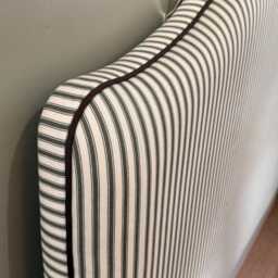 Ticking Stripe Upholstered Headboard, Bespoke Piped Design - thumbnail 2