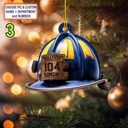 Custom Name, Number & Department Firefighter Helmet Personalized Ornament, Christmas Tree Decor, Flat 2D Ornament - thumbnail 3