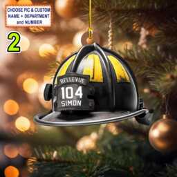 Custom Name, Number & Department Firefighter Helmet Personalized Ornament, Christmas Tree Decor, Flat 2D Ornament - thumbnail 2
