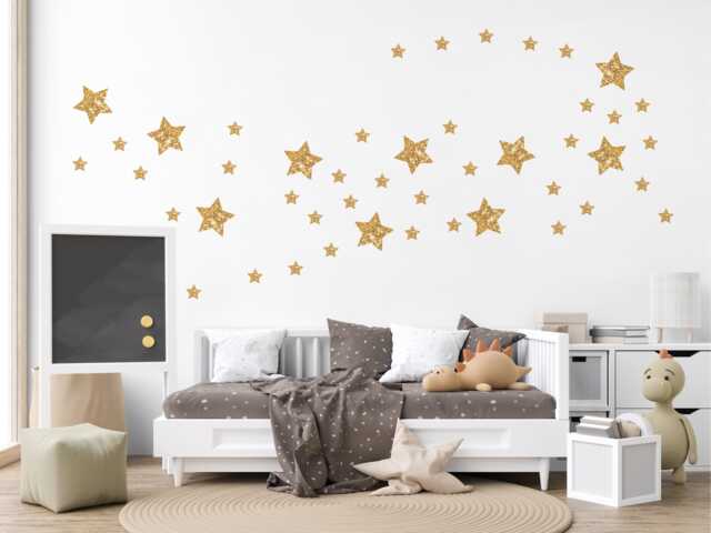 Gold Star Wall Stickers Nursery Decor Decals Kids Bedroom Peel & Stick Celestial - image 1