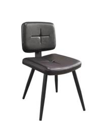 Retro Style Dining Chair Faux Leather Seat, Black Metal Base