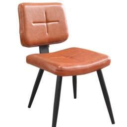Retro Style Dining Chair Faux Leather Seat, Black Metal Base - thumbnail 2