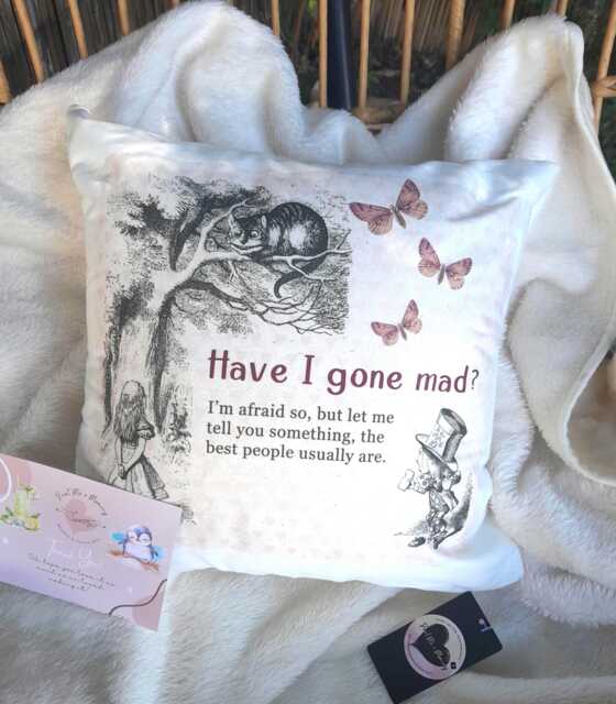 Customised Alice in Wonderland Pillow Cheshire Cat Cushion , Mad Hatter Design, Personalized Gift - image 1