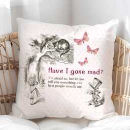 Customised Alice in Wonderland Pillow Cheshire Cat Cushion , Mad Hatter Design, Personalized Gift - thumbnail 2