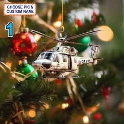 Custom Name Veteran Helicopter Christmas Ornament, Tree Hanging Decor, Flat 2D Ornament Acrylic/ Wooden, Military Branch