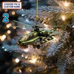 Custom Name Veteran Helicopter Christmas Ornament, Tree Hanging Decor, Flat 2D Ornament Acrylic/ Wooden, Military Branch - thumbnail 2