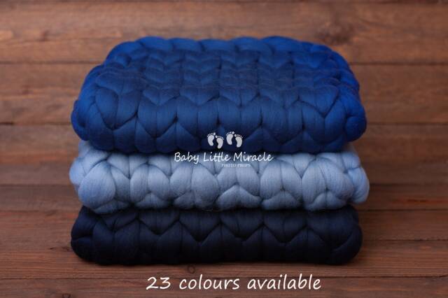 Exclusive Quality Chunky Wool Blanket, Blue Blanket, Photo Prop, Baby Photography, Newborn Photo Prop, Newborn Props, Newborn Posing - image 1