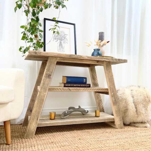 Yarmouth Handmade Solid Wood Reclaimed Bookcase Shelving Unit, A Frame Console Table With Shelf, Modern Farmhouse Furniture - image 1