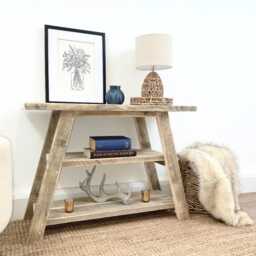 Yarmouth Handmade Solid Wood Reclaimed Bookcase Shelving Unit, A Frame Console Table With Shelf, Modern Farmhouse Furniture - thumbnail 2