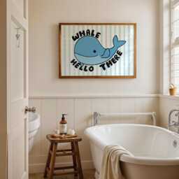 Whale Hello There Print, Funny Hand Drawn Kids Wall Art, Fun Bathroom Prints/Unframed - thumbnail 1