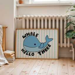 Whale Hello There Print, Funny Hand Drawn Kids Wall Art, Fun Bathroom Prints/Unframed - thumbnail 2