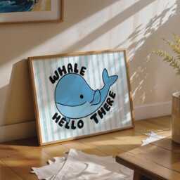 Whale Hello There Print, Funny Hand Drawn Kids Wall Art, Fun Bathroom Prints/Unframed - thumbnail 3