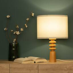 Handcrafted Beech & Walnut Wood Table Lamp Mid-Century Modern Bedside Light - thumbnail 2