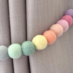 Pastel Rainbow Felt Ball Curtain Tie Backs - Pom Hold Custom Ties Nursery Decor Baby Gift Colourful Pull - thumbnail 3