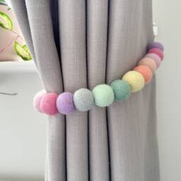 Pastel Rainbow Felt Ball Curtain Tie Backs - Pom Hold Custom Ties Nursery Decor Baby Gift Colourful Pull