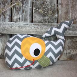 Soft Sofa Pillow Whale With Yellow Eyes, Decorative Pillow, Interior Toy For Children's Room, Chevron - thumbnail 2