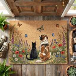 Personalized Cat Breed With Meadow Flower Doormat, Pet Gift, Floral Mat - thumbnail 1