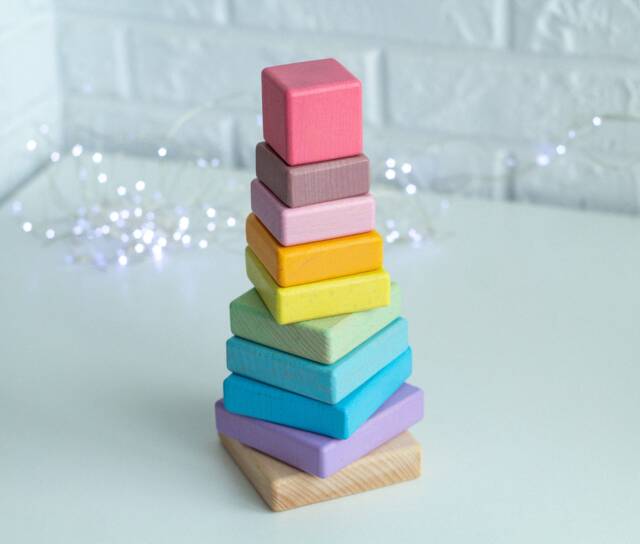 Rainbow Wooden Ring Stacker, Pyramid Tower, First Toys For Baby, Toddler Montessori Toys, Educational Toy, Waldorf Sensory - image 1