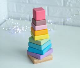 Rainbow Wooden Ring Stacker, Pyramid Tower, First Toys For Baby, Toddler Montessori Toys, Educational Toy, Waldorf Sensory