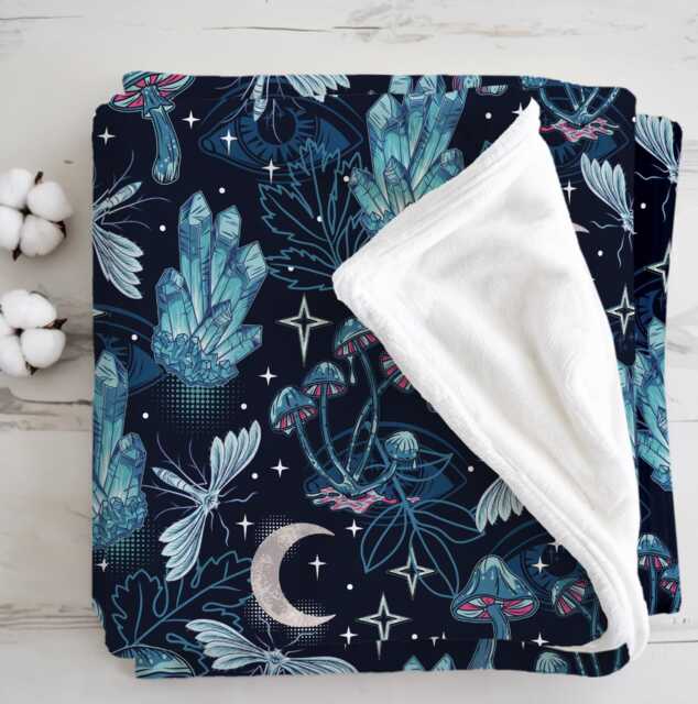 Crystals - Blue, Sherpa Fleece Blanket, Decor, Kids Bedding, Blankets, Children's Room, Moon Butterflies Celestial Blanket - image 1
