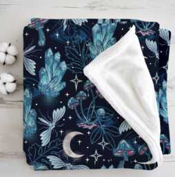 Crystals - Blue, Sherpa Fleece Blanket, Decor, Kids Bedding, Blankets, Children's Room, Moon Butterflies Celestial Blanket