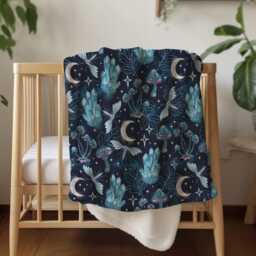 Crystals - Blue, Sherpa Fleece Blanket, Decor, Kids Bedding, Blankets, Children's Room, Moon Butterflies Celestial Blanket - thumbnail 2