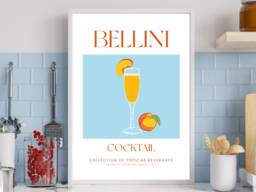 Bellini Cocktail Art Print Poster - Party Signature Drink Sign Wall Decor Minimalist Elegant Retro Gift A5 A4 A3 - thumbnail 1