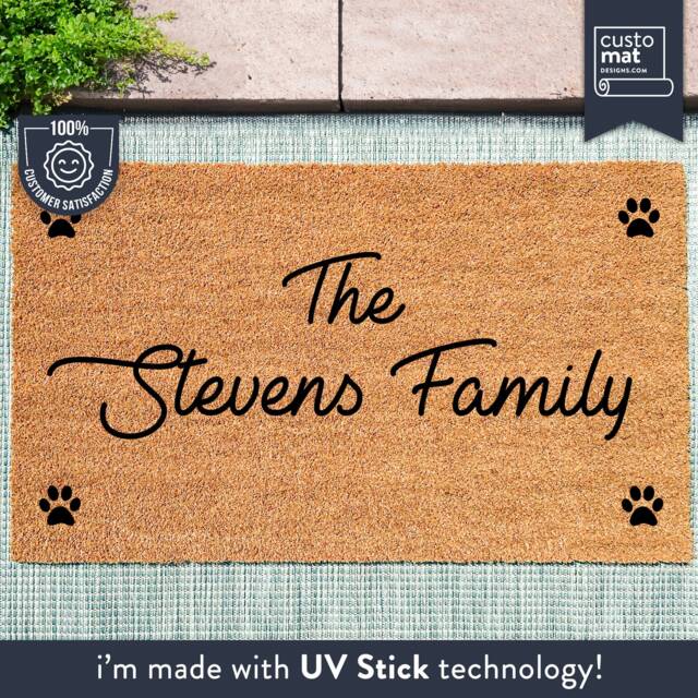 Personalised Family Name Paw Doormat - Dog Footprint Mat Animal Lover Gift Custom Coir Door - image 1