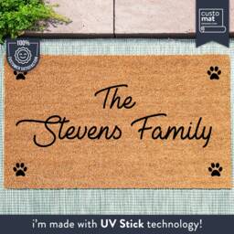Personalised Family Name Paw Doormat - Dog Footprint Mat Animal Lover Gift Custom Coir Door - thumbnail 1