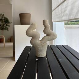 Beige Sculptural Ceramic Candle Holder - Contemporary Candlestick - thumbnail 3