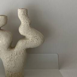 Beige Sculptural Ceramic Candle Holder - Contemporary Candlestick - thumbnail 4