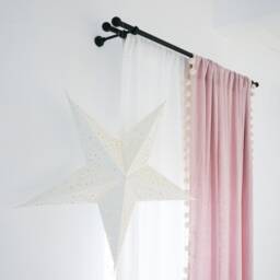 Pom Curtains, Dusty Rose Linen Curtain With Pompoms, Pompom Drapes, Blackout Window Treatments