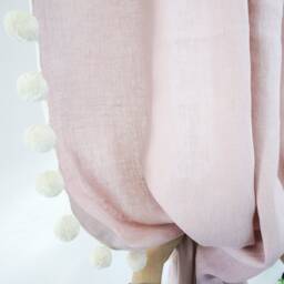 Pom Curtains, Dusty Rose Linen Curtain With Pompoms, Pompom Drapes, Blackout Window Treatments - thumbnail 2