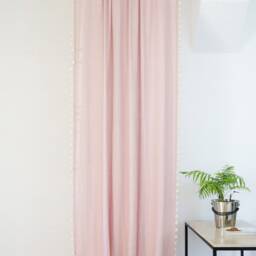 Pom Curtains, Dusty Rose Linen Curtain With Pompoms, Pompom Drapes, Blackout Window Treatments - thumbnail 3
