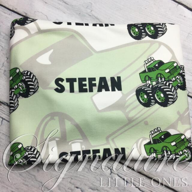 Personalized Baby Blanket, Monster Truck Monogrammed Name Shower Gift, Birth Announcement Blanket - image 1