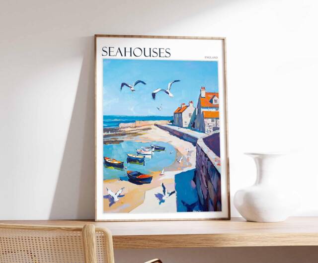 Seahouses Travel Poster Northumberland Coastal Wall Art - image 1