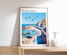 Seahouses Travel Poster Northumberland Coastal Wall Art - thumbnail 1