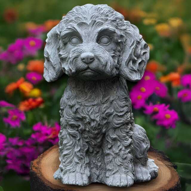Stone White Poodle Statue Concrete Dog Sculpture Outdoor Pet Figuine Poodle Lover Gift Handmade Art Memorial Decoration Yard - image 1