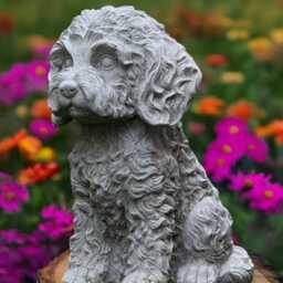 Stone White Poodle Statue Concrete Dog Sculpture Outdoor Pet Figuine Poodle Lover Gift Handmade Art Memorial Decoration Yard - thumbnail 2