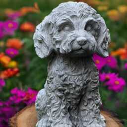 Stone White Poodle Statue Concrete Dog Sculpture Outdoor Pet Figuine Poodle Lover Gift Handmade Art Memorial Decoration Yard - thumbnail 3