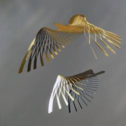 Black & Gold Bird Mobile Brass Sculpture, Kinetic Art - thumbnail 2