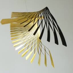 Black & Gold Bird Mobile Brass Sculpture, Kinetic Art - thumbnail 4