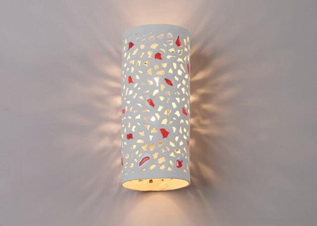 Contemporary Ceramic Wall Sconce With Red Inserts. Light For The Living Room - image 1